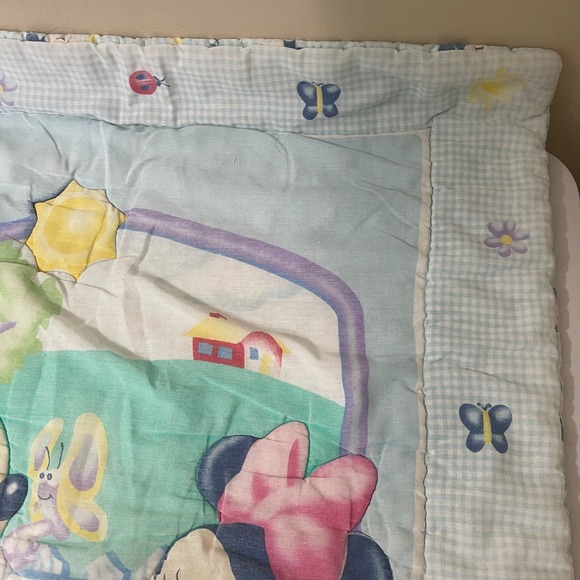 VTG Disney Baby Crib Blanket Comforter Mickey Minnie Flower Butterfly Ladybug - Picture 3 of 15
